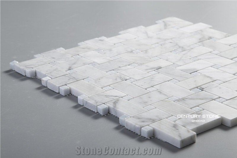 Bianco White Carrara Marble Mix Argentina Blue Mosaic Basketweave Tile