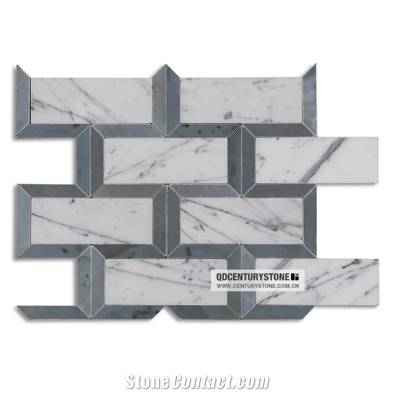 Carrara Marble Mix Mugwort Blue Brick Mosaic Subway Tile