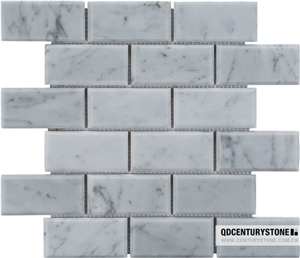 Italian Bianco Marble Carrara Beveled Brick Subway Mosaic Tile