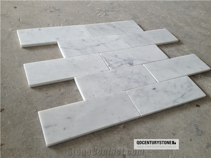 Italian Carrara White 2x8 Inches Subway Mosaic Tile