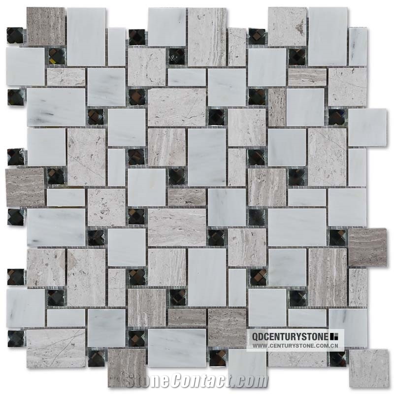 White Wood Marble Mix 13 Facelets Diamond Mosaic Versailles Tiles