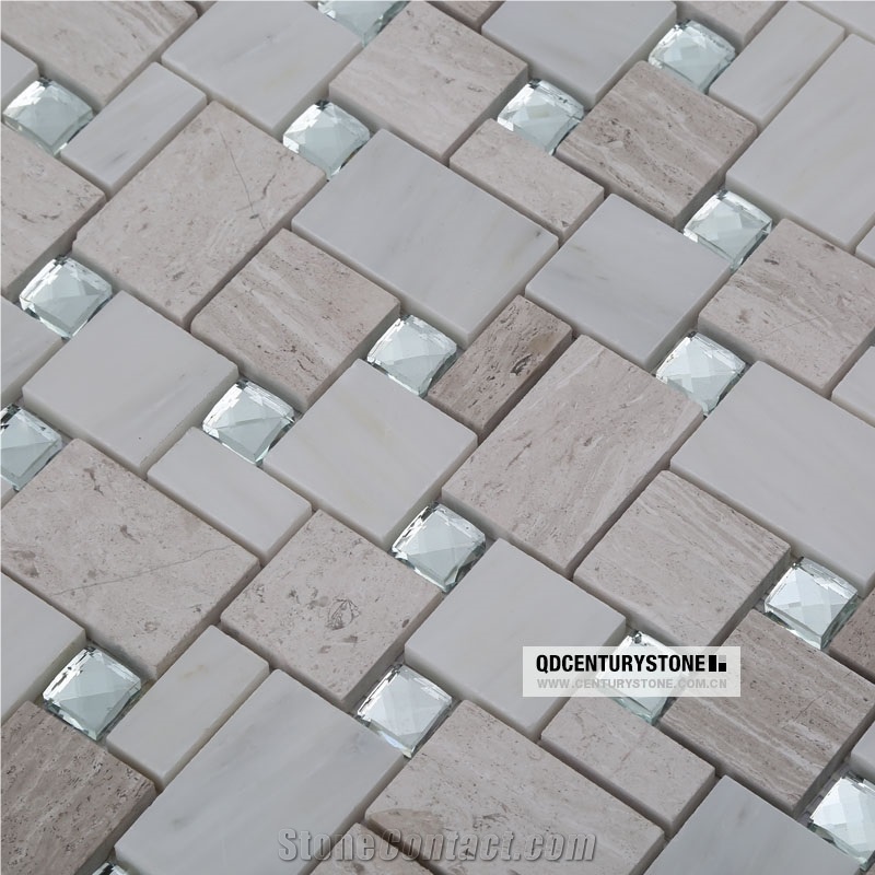 White Wood Marble Mix 13 Facelets Diamond Mosaic Versailles Tiles