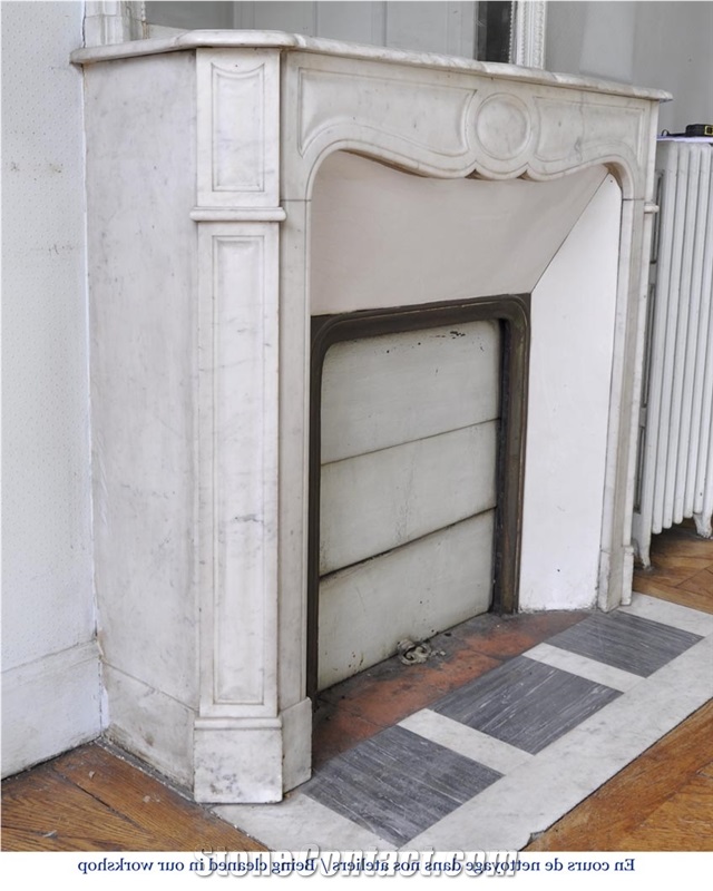 Antique Pompadour Style Fireplace Made Out Of White Carrara Marble