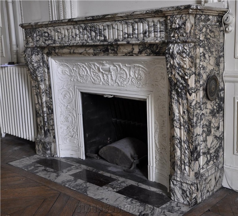 Beautiful Antique Louis Xvi Style Fireplace with Flutings Made Out Of Serravezza Marble
