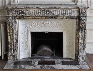 Beautiful Antique Louis Xvi Style Fireplace with Flutings Made Out Of Serravezza Marble
