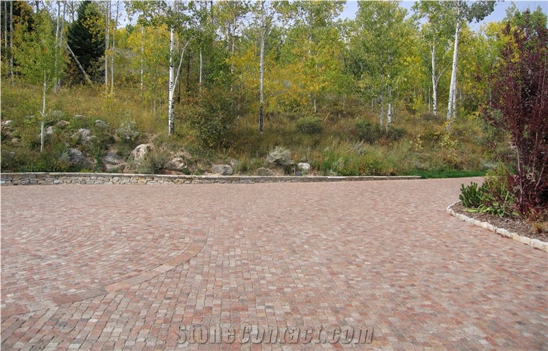 Red Porphyry 4" X 4" Cubes Cobblestone Pavers for Driveway