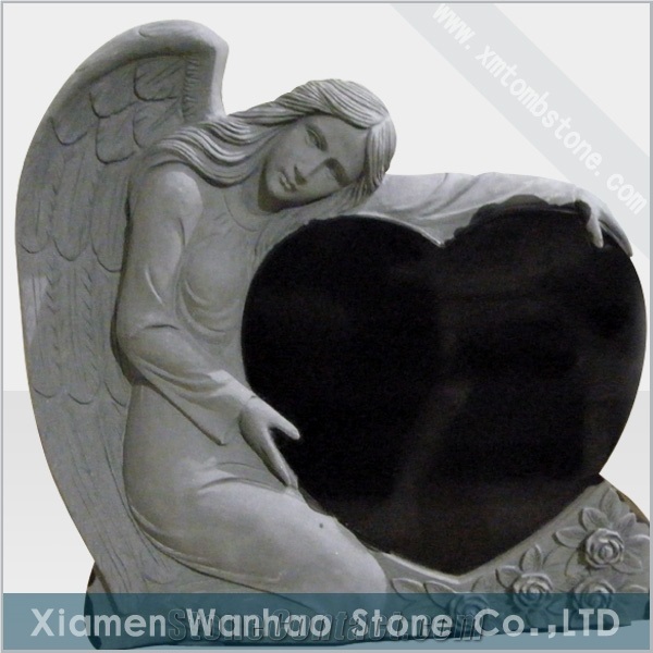 Chinese Black Granite Tombstone, Angel Heart Monument Gravestones