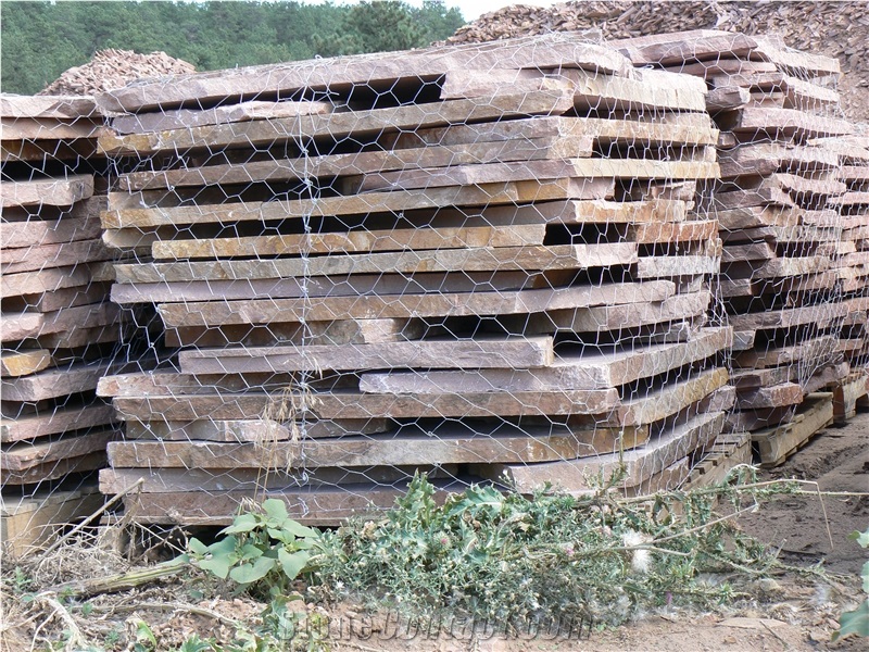 Lyons Red Sandstone Random Flagstone, Traditional Stacked Pallet Of Flagstone for Landscaping