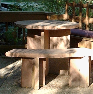Lyons Red Sandstone Garden Table, Bench