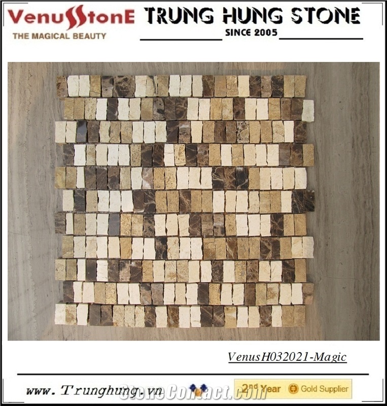 Vietnam Beige Carpet Marble+Crema Marfil+Dark Emperador Marble Mosaic with Magic Design