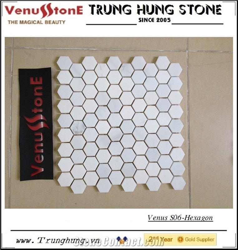 Vietnam Milky White Hexagon Marble Mosaic Tile Polished