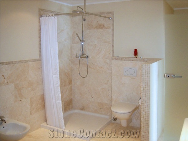 Vanilla Rustica Travertine Sanded Bathroom Wall and Floor Application