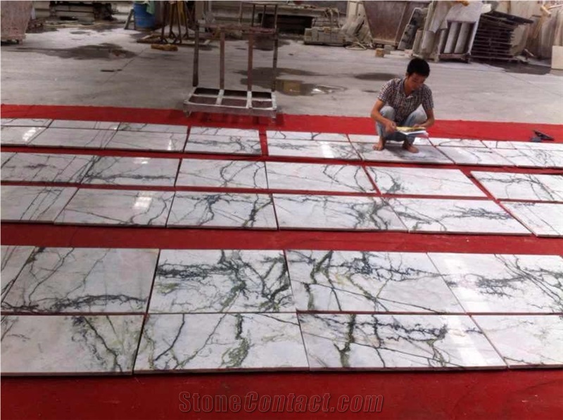 China Arabescato Clivia Marble Slabs Polished,Machine Cutting Tiles White Marble Tile with Green Veins