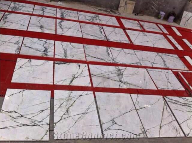 China Arabescato Clivia Marble Slabs Polished,Machine Cutting Tiles White Marble Tile with Green Veins