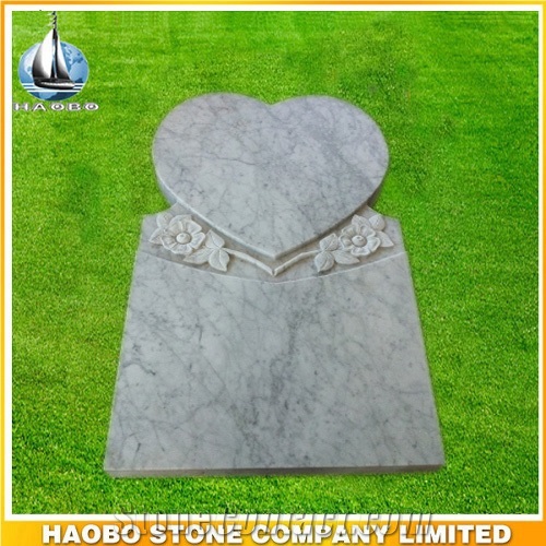 Carara White Marble Monument with Heart Shape and Rose Flower