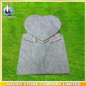 Carara White Marble Monument with Heart Shape and Rose Flower