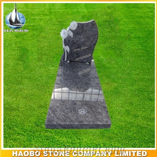 Granite Mass Blue Tombstone with Sunflower Engraving, Bahama Blue Granite Monument & Tombstone