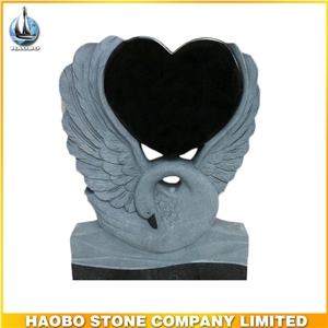 Monument in Black Granite with Swan Engraving, Shanxi Black Granite Monument & Tombstone