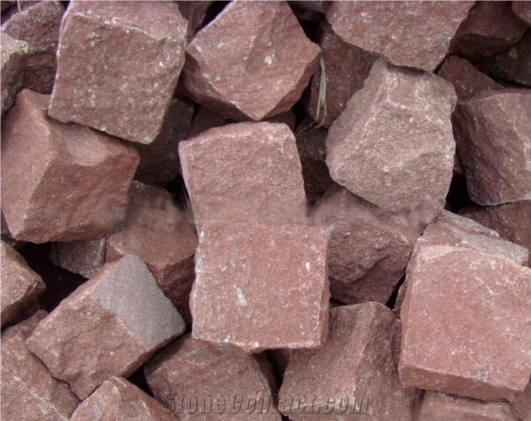Red Porphyry Cubes ,Red Granite Cubes ,Exterior Paving Stone, Meshed Pavers