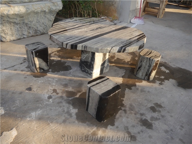 Black and White Nine Dragon Jade Marble Nature Table Sets