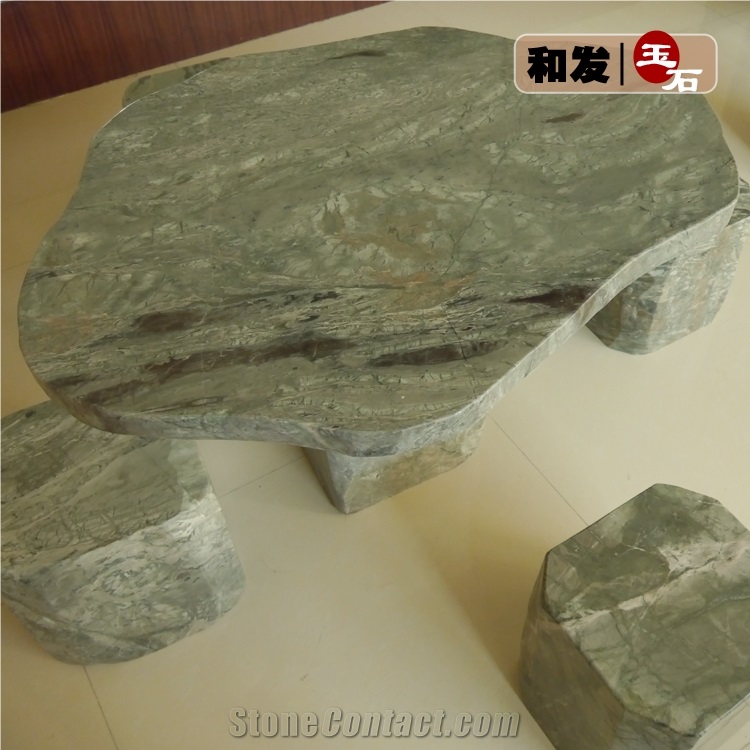 Landscaping Stone Tables, Nine Dragon Jade Green Marble Bench & Table
