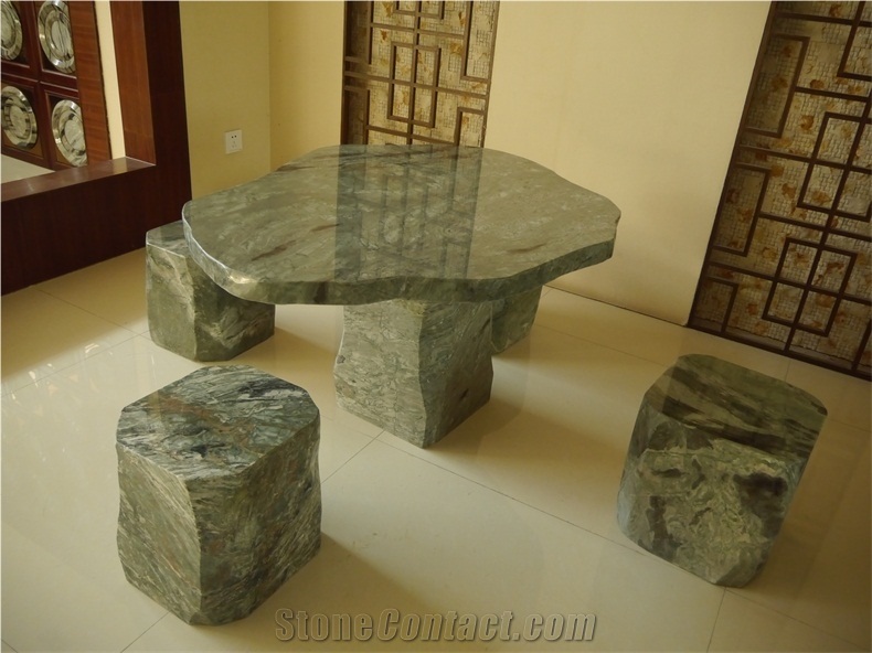 Landscaping Stone Tables, Nine Dragon Jade Green Marble Bench & Table