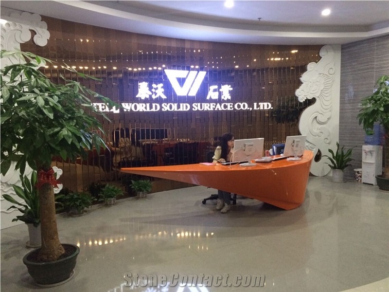 High Fashion Orange Reception Counter for Office Pure Acrylic Solid Surface