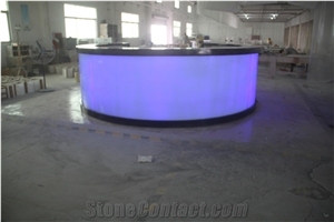Led Luxury Modern Round Marble Reception Counter Tempered Glass