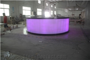 Led Luxury Modern Round Marble Reception Counter Tempered Glass