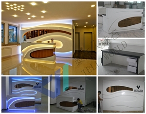 White Artificial Marble Solid Surface Reception Desk and Led Lighting