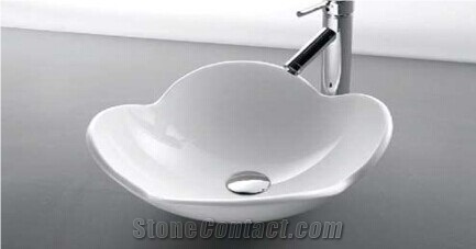 18 mm Non-Porous Glass/Crystal Glass Stone White for Bathroom/House Design Sinks & Basins