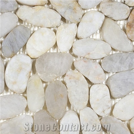 River Rock Cream Flat Polished Pebble Mosaic