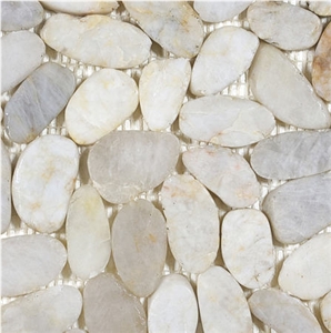River Rock Cream Flat Polished Pebble Mosaic