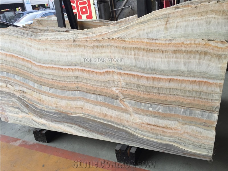 Iran Vein Cut Wood Onyx Travertine Slabs, Wooden Onyx Slabs & Tiles