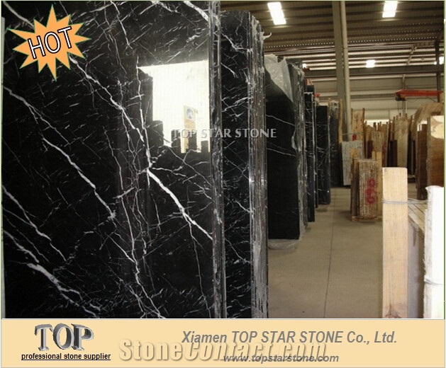 Nero Marquina with White Veins Marble Slabs, Spain Black Marble
