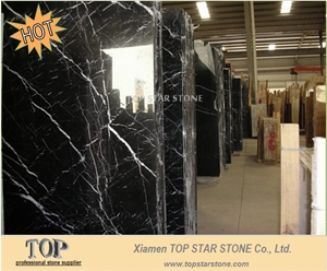 Nero Marquina with White Veins Marble Slabs, Spain Black Marble