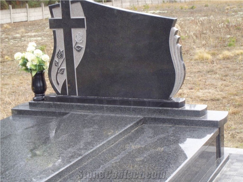 Black Granite Cross Design Headstone from China