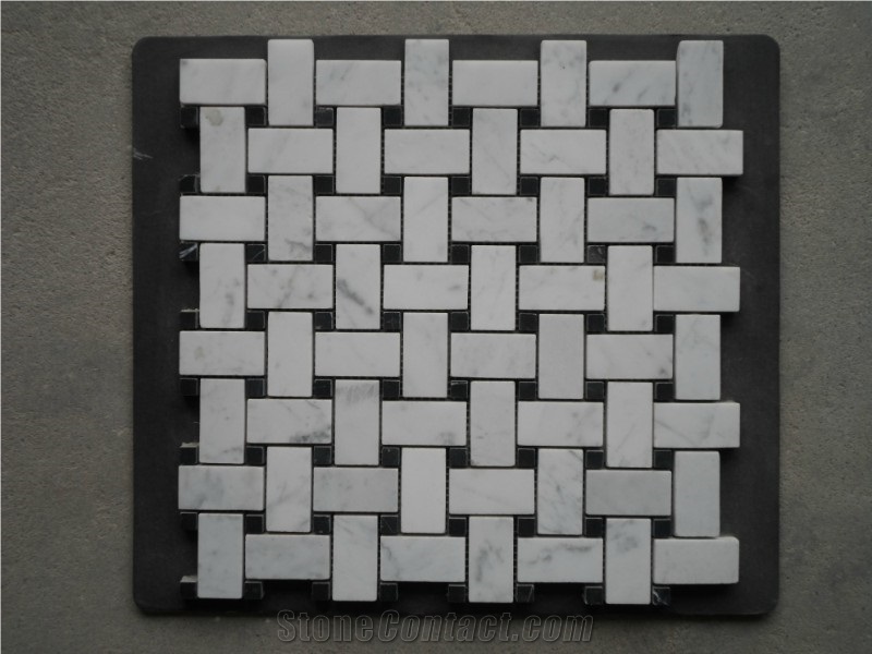 Carara White Marble Basketweave Mosaic