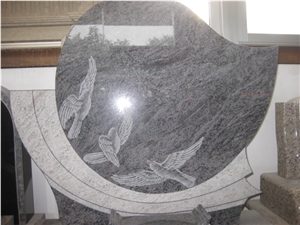 Grey Stone with Bird Carving Headstone & Monuments