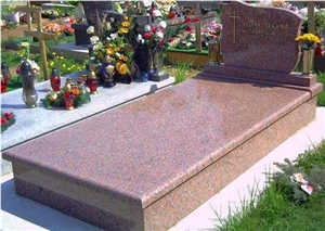 Indian Red Granite Tombstone, Carving Design Monument