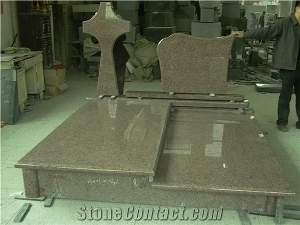 Pink Granite Cross Design Tombstone & Monument, Whole Set G664 Granite Gravestone, Hot Sell Stone Design