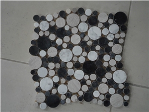 Polished Round Marble Mosaic Tile, Black Marble Mosaic