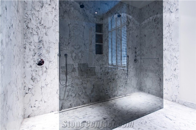 Safran White Marble Custom Bathroom Design