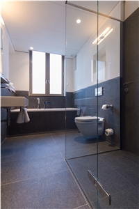 South Africa Absolute Black Granite-Flamed, Brushed Surface- Hotel Art Du Lac Bathroom Project