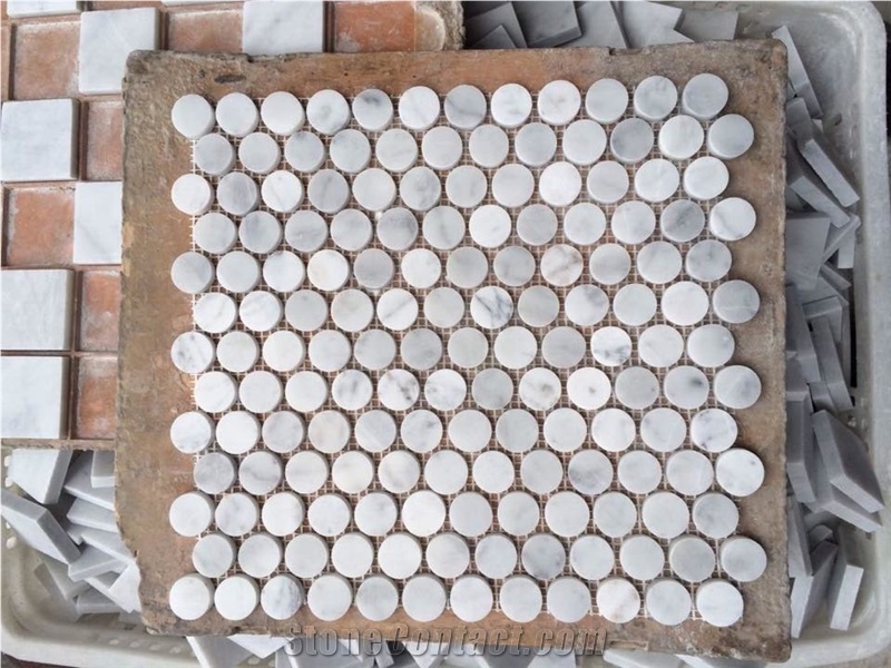 China White Calacatta Marble Round Shape Polishing Mosaic