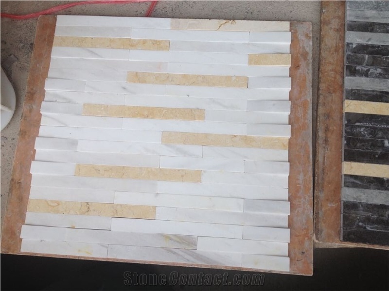 Eastern White Mabrble Mixed Crema Marfil Marble Linear Mosaic