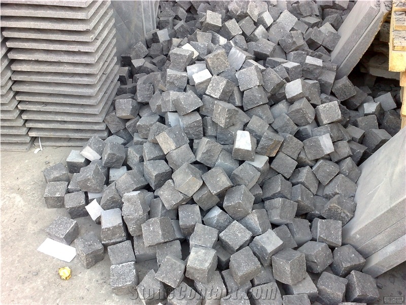 G684 Fuding Black Basalt Flamed Surface Cube Stone/Cobble for Exterior Stepping Pavers