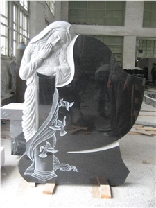 Shanxi Black Granite Angel Engraved Tombstones Western Style