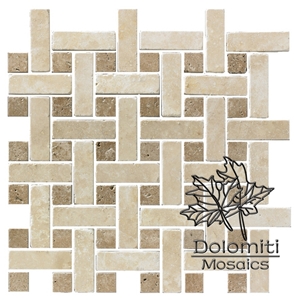 Basketweave Interlocking Mosaic Tiles in 2/3x2" Turkish Beige Travertine