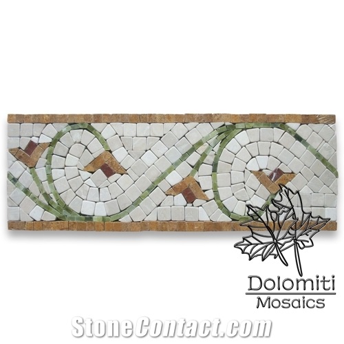 Botticino and Green Marble Mosaic Borders 5x 14.5 Inch Tumbled